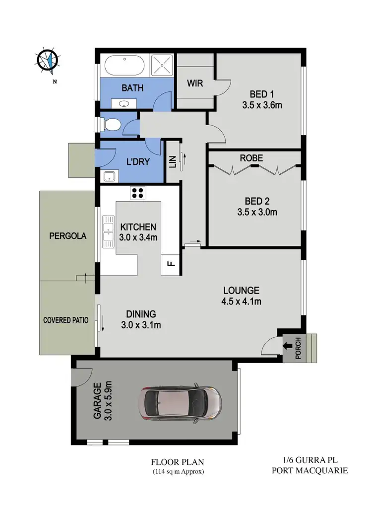 Floorplan of Homely villa listing, 1/6 Gurra Place, Port Macquarie NSW 2444