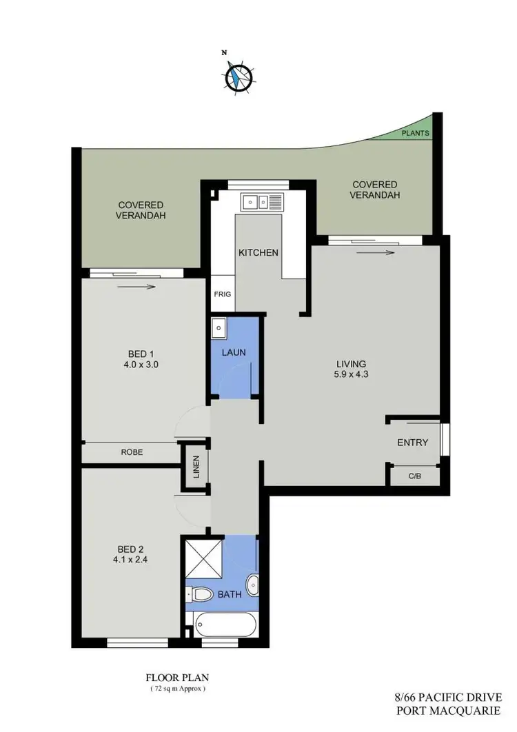 Floorplan of Homely unit listing, 8/66 Pacific Drive, Port Macquarie NSW 2444