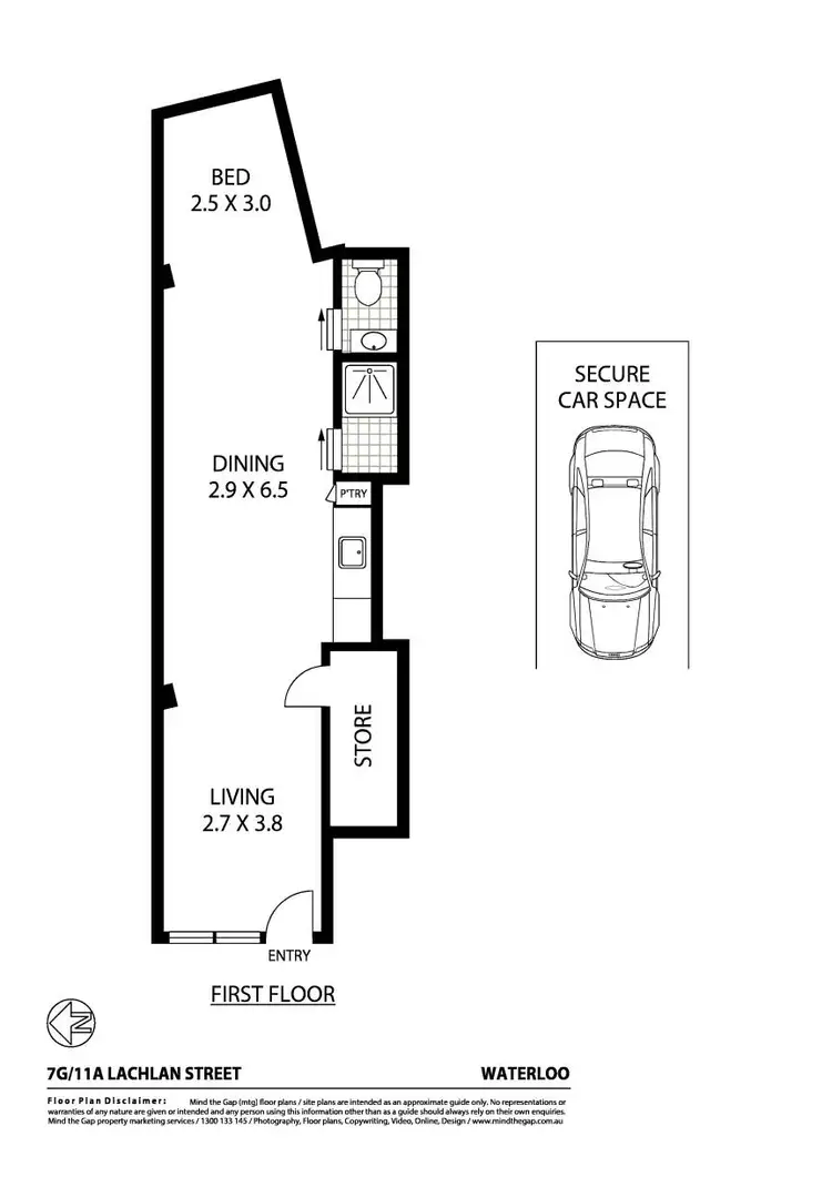 Floorplan of Homely studio listing, 7G/11A Lachlan Street, Waterloo NSW 2017
