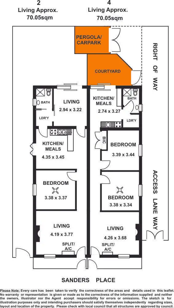 Floorplan of Homely townhouse listing, 2 & 4 Sanders Place, Adelaide SA 5000