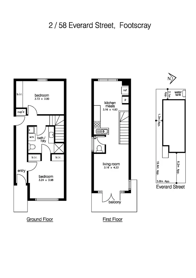 Floorplan of Homely townhouse listing, 2/58 Everard Street, Footscray VIC 3011