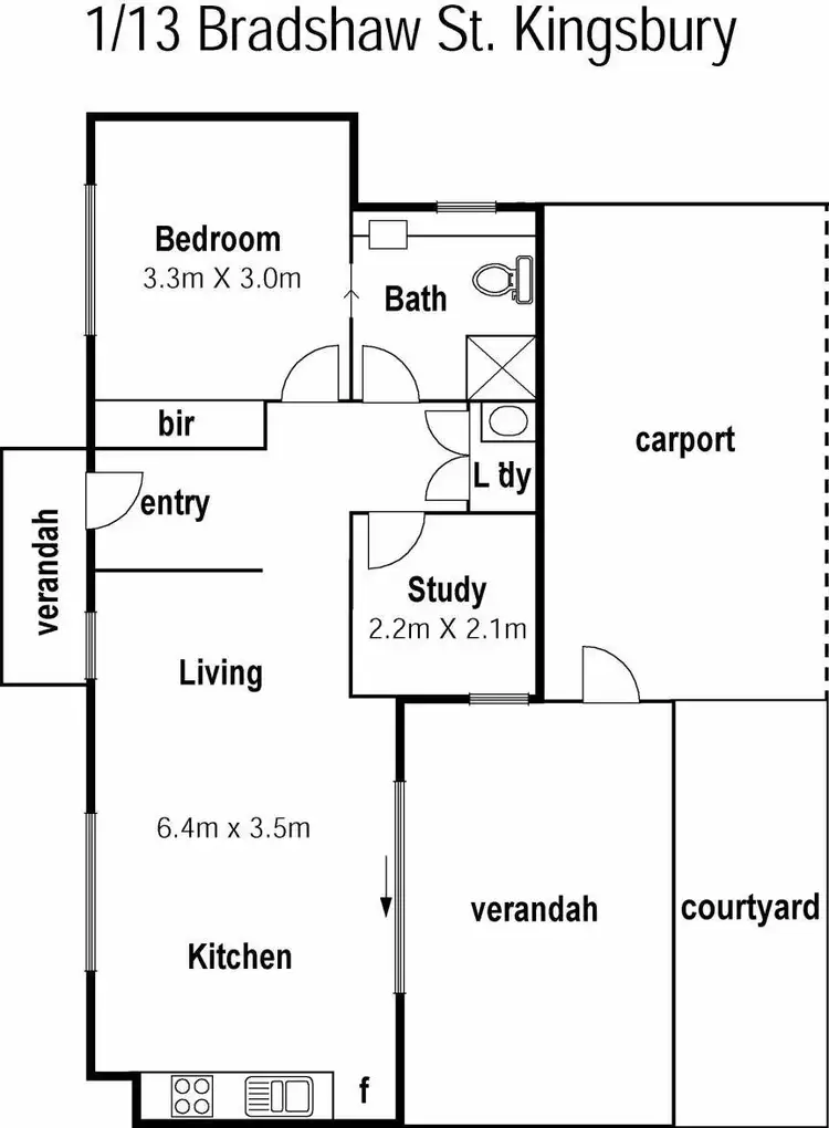 Floorplan of Homely unit listing, 1/13 Bradshaw Street, Kingsbury VIC 3083
