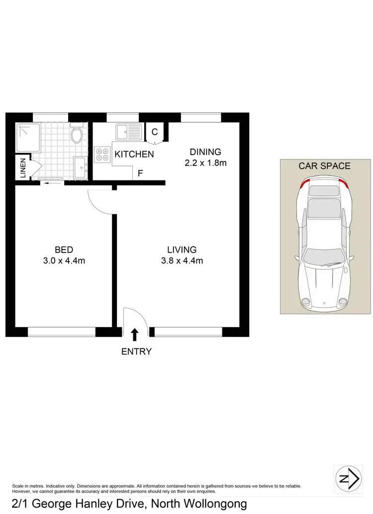 Floorplan of Homely unit listing, 2/1 George Hanley Drive, North Wollongong NSW 2500