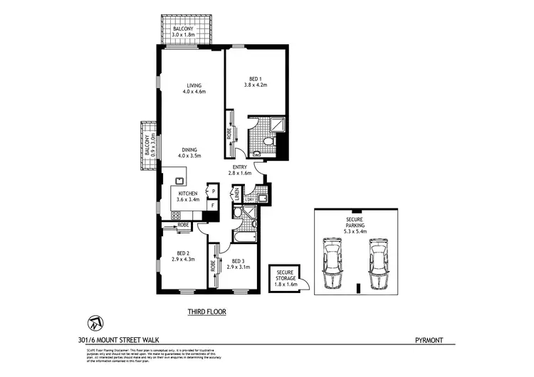 Floorplan of Homely apartment listing, 301/6 Mount Street Walk, Pyrmont NSW 2009