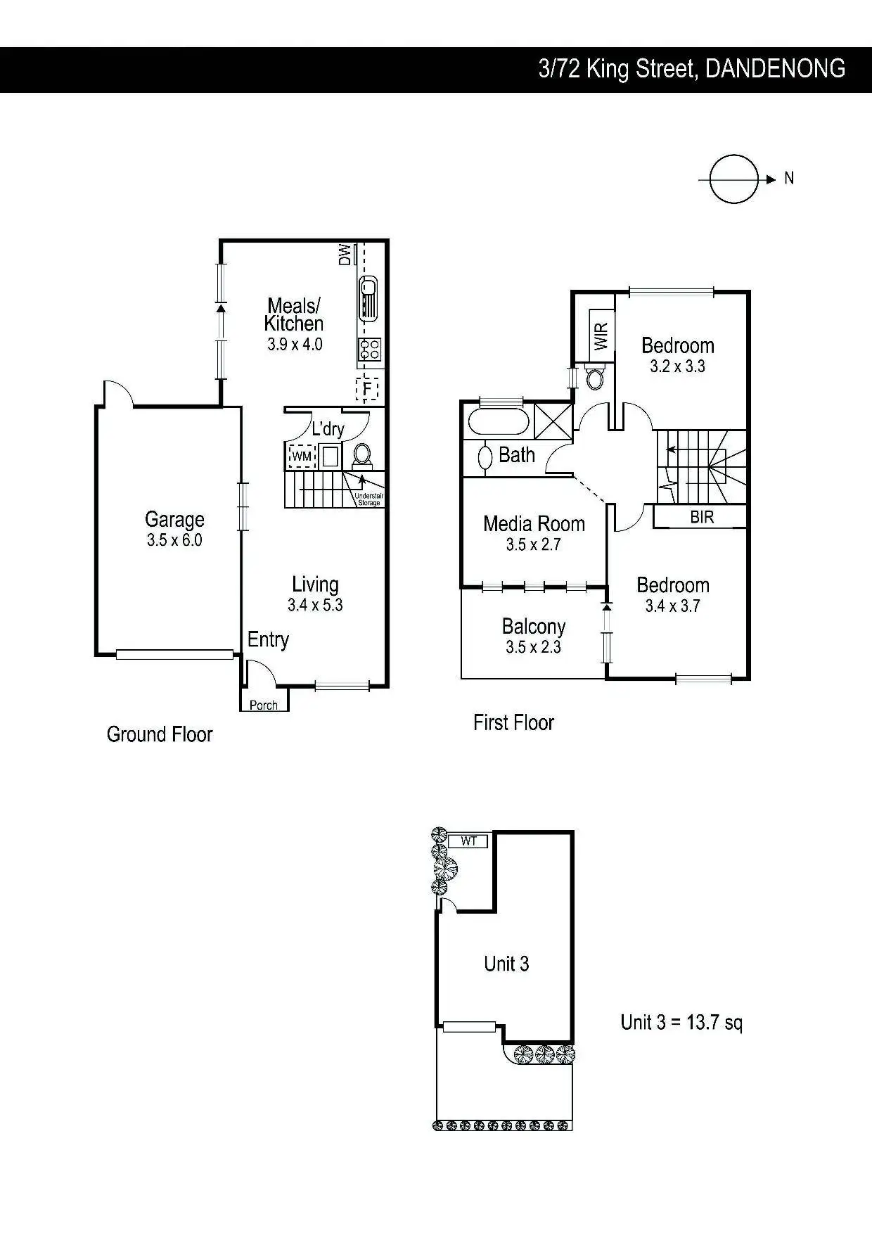 Floorplan of Homely townhouse listing, 3/72 King Street, Dandenong VIC 3175