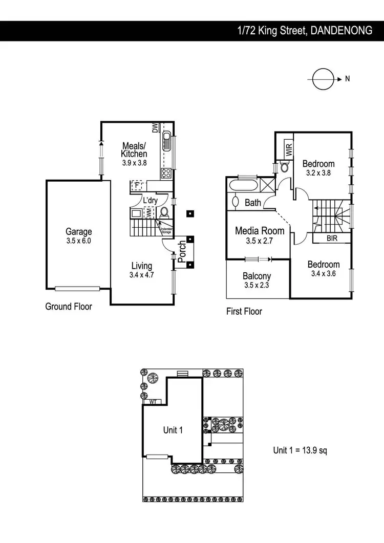 Floorplan of Homely townhouse listing, 1/72 King Street, Dandenong VIC 3175