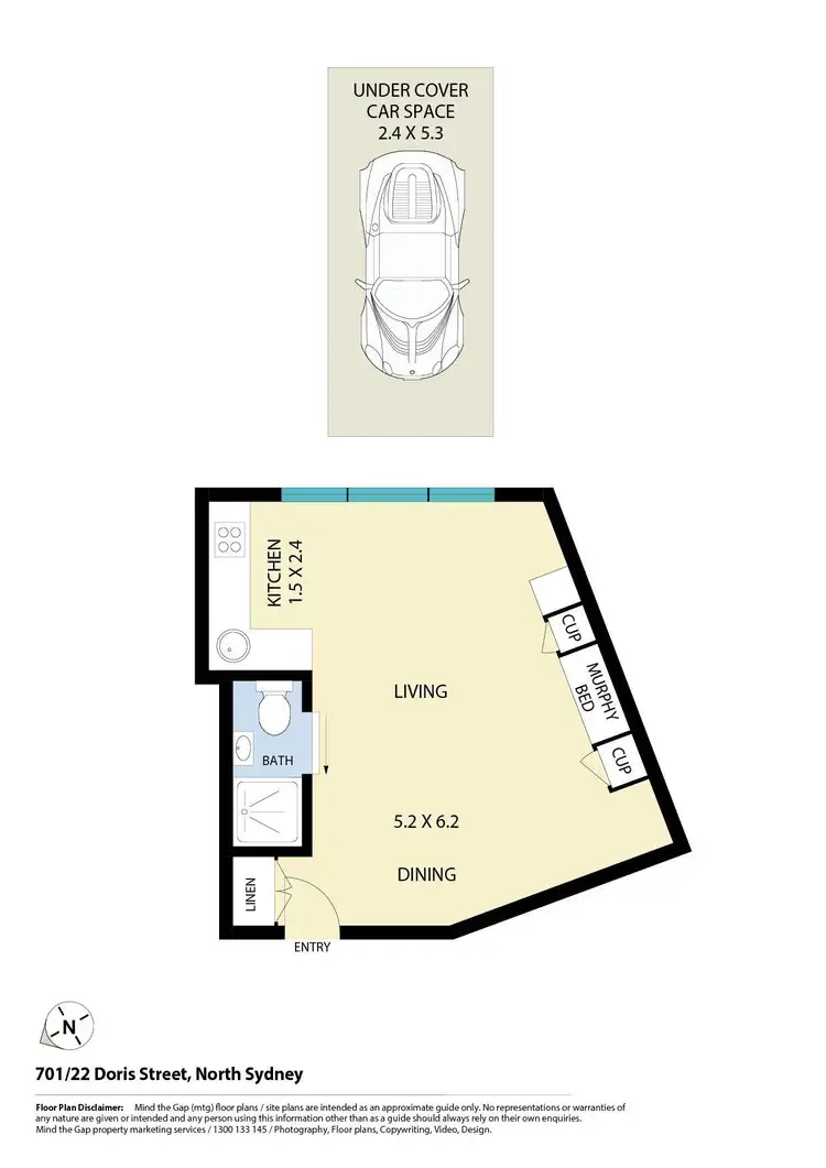 Floorplan of Homely studio listing, 701/22 Doris Street, North Sydney NSW 2060