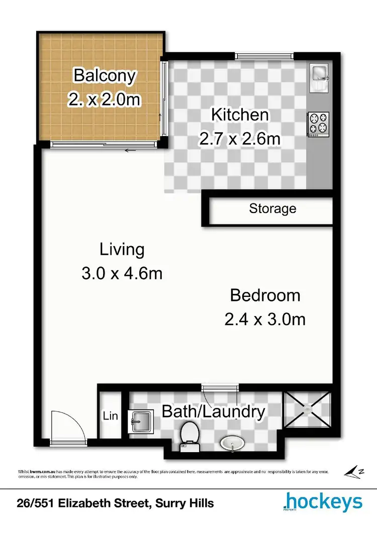 Floorplan of Homely studio listing, 26/551 Elizabeth Street, Surry Hills NSW 2010
