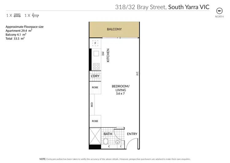 Floorplan of Homely studio listing, 318/32 Bray Street, South Yarra VIC 3141