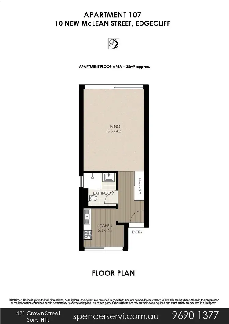 Floorplan of Homely studio listing, 107/10 New Mclean Street, Edgecliff NSW 2027