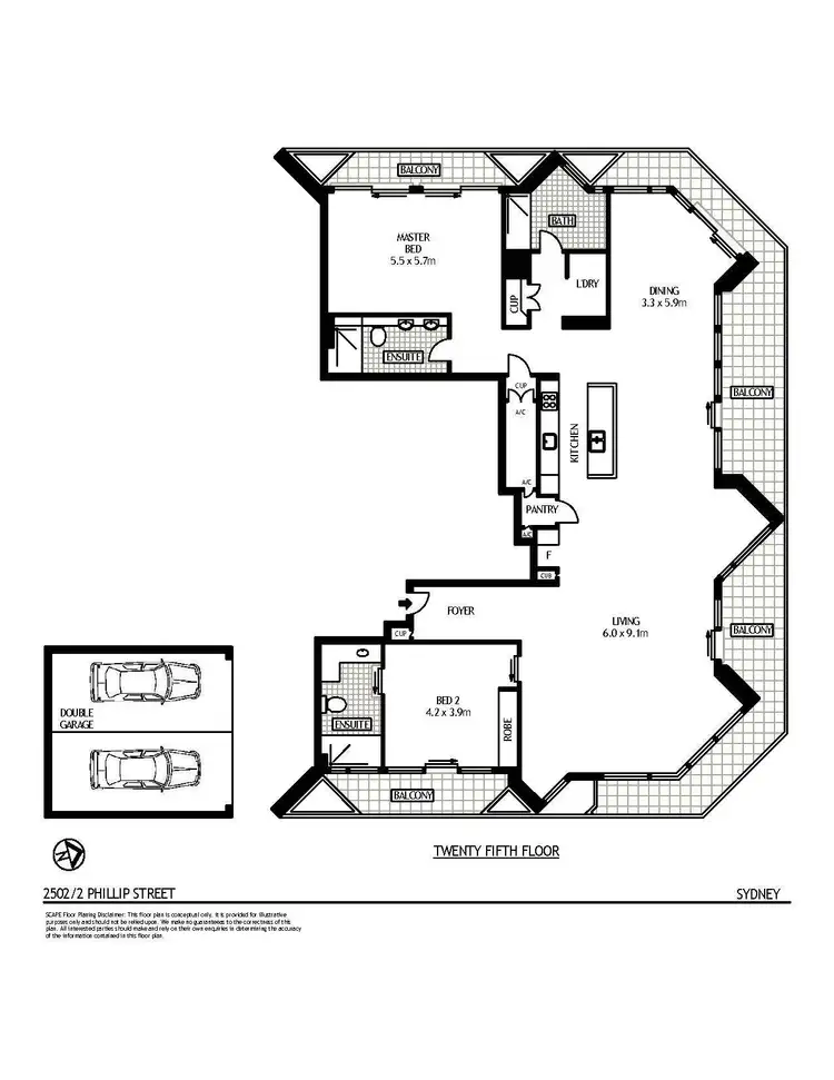 Floorplan of Homely apartment listing, 2502/2 Phillip Street, Sydney NSW 2000