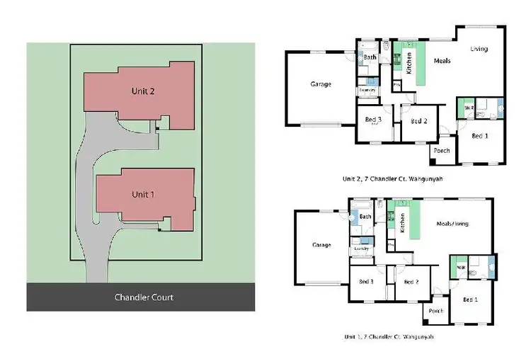 Floorplan of Homely townhouse listing, 1 & 2/7 Chandler Court, Wahgunyah VIC 3687