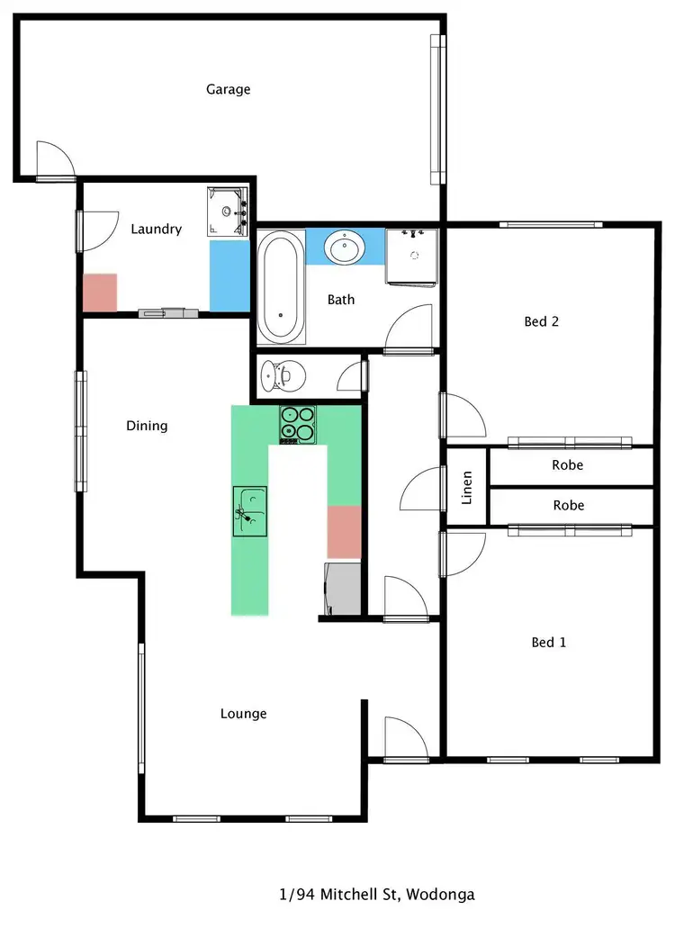 Floorplan of Homely townhouse listing, 1/94 Mitchell Street, Wodonga VIC 3690