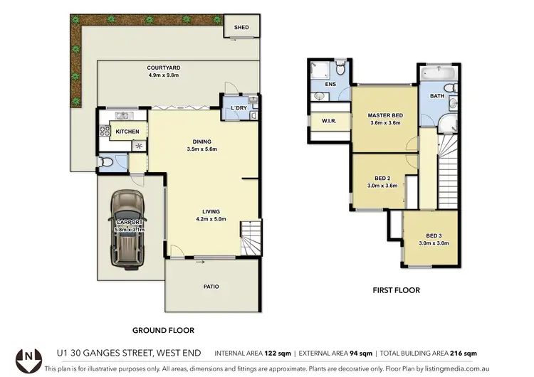 Floorplan of Homely townhouse listing, 1/30 Ganges Street, West End QLD 4101