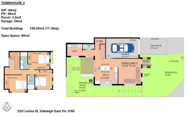 Floorplan of Homely townhouse listing, 2/23 Lerina Street, Oakleigh East VIC 3166