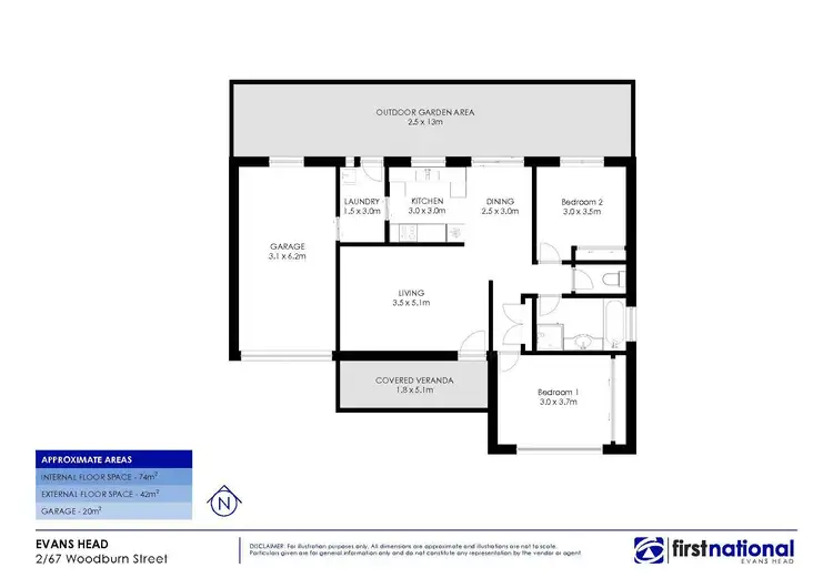 Floorplan of Homely unit listing, 2/67 Woodburn Street, Evans Head NSW 2473