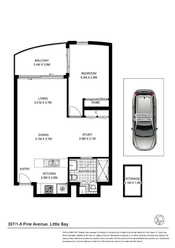Floorplan of Homely unit listing, 307/1-5 Pine Avenue, Little Bay NSW 2036