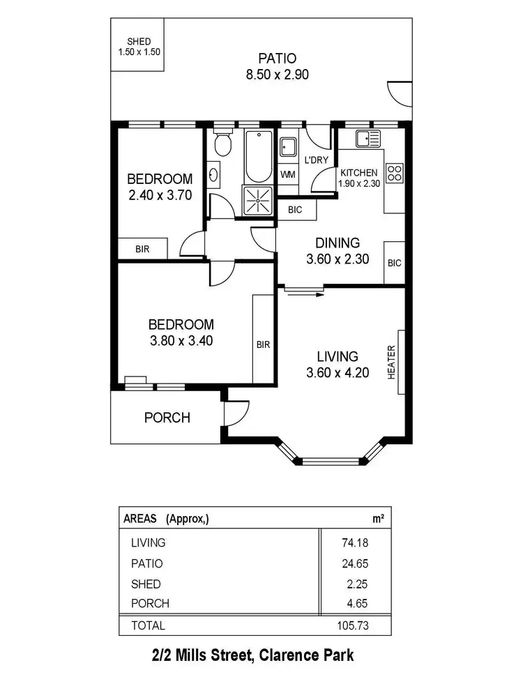 Floorplan of Homely unit listing, 2/2 Mills Street, Clarence Park SA 5034