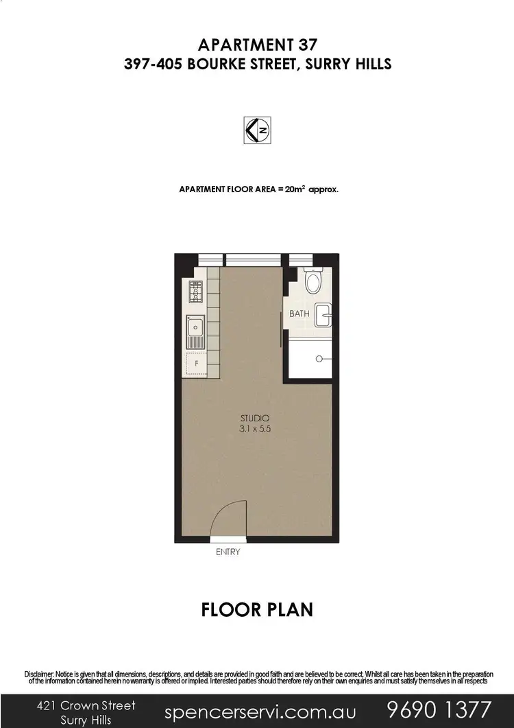Floorplan of Homely studio listing, 37/397-405 Bourke Street, Surry Hills NSW 2010