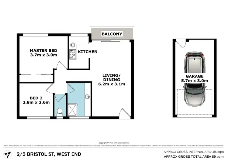 Floorplan of Homely unit listing, 2/5 Bristol Street, West End QLD 4101