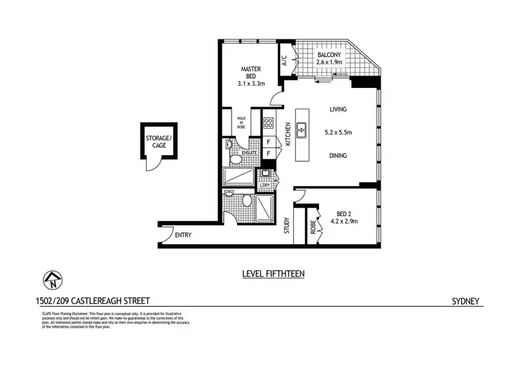 Floorplan of Homely apartment listing, 1502/209 Castlereagh Street, Sydney NSW 2000