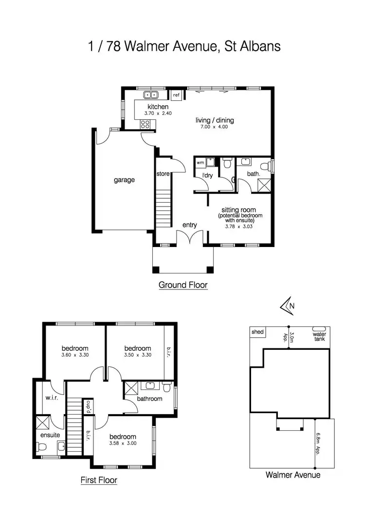 Floorplan of Homely townhouse listing, 1 & 2/78 Walmer Avenue, St Albans VIC 3021