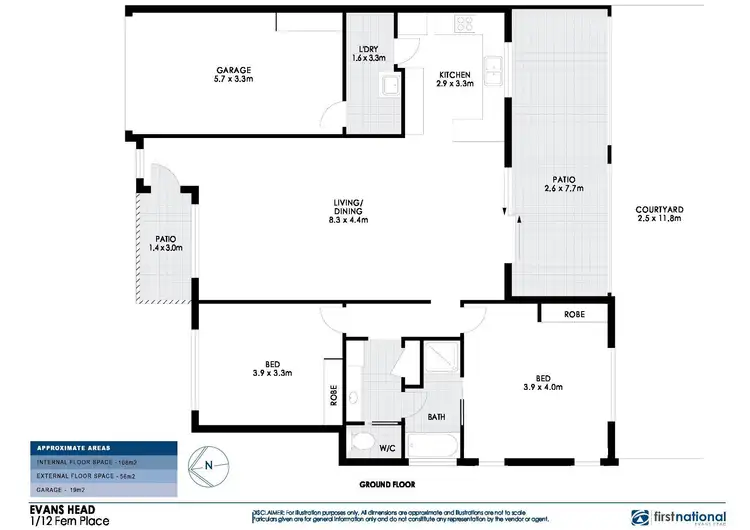 Floorplan of Homely unit listing, 1/12 Fern Place, Evans Head NSW 2473