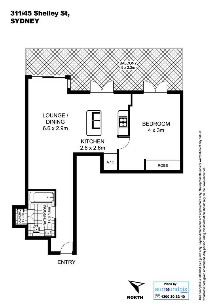 Floorplan of Homely apartment listing, 311/45 Shelley Street, Sydney NSW 2000