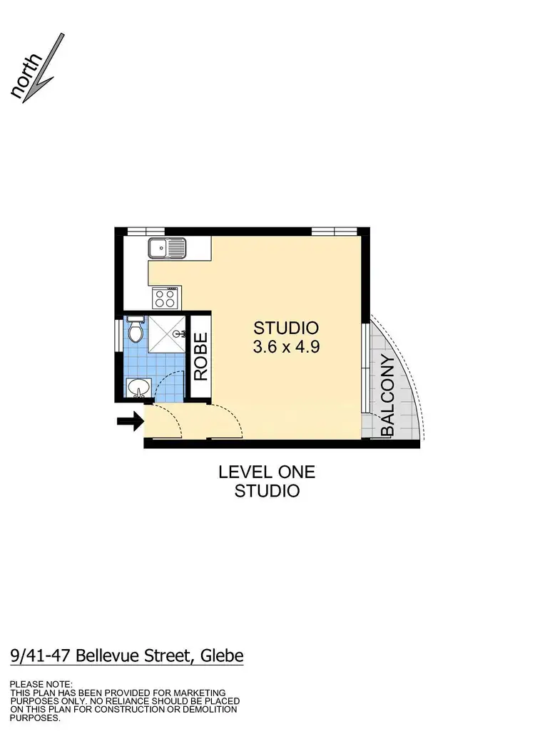 Floorplan of Homely studio listing, 9/41 Bellevue Street, Glebe NSW 2037