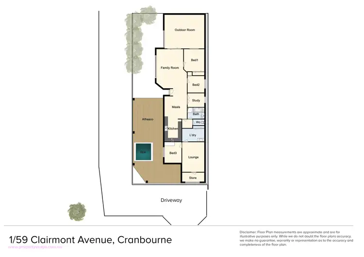 Floorplan of Homely unit listing, 1/59 Clairmont Avenue, Cranbourne VIC 3977