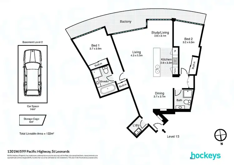 Floorplan of Homely apartment listing, 1301W/599 Pacific Highway, St Leonards NSW 2065