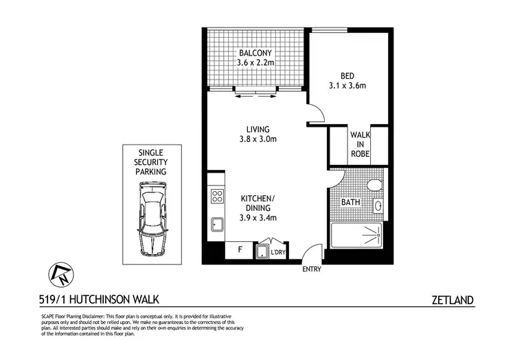 Floorplan of Homely apartment listing, 519/1 Hutchinson Walk, Zetland NSW 2017