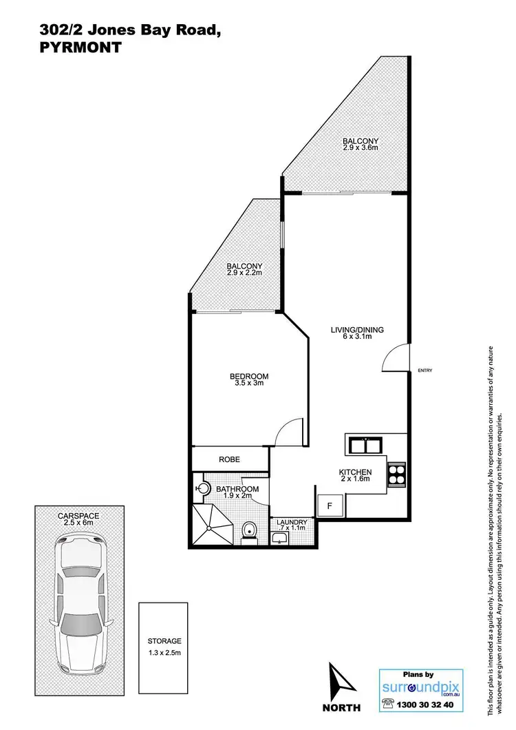 Floorplan of Homely apartment listing, 302/2 Jones Bay Road, Pyrmont NSW 2009