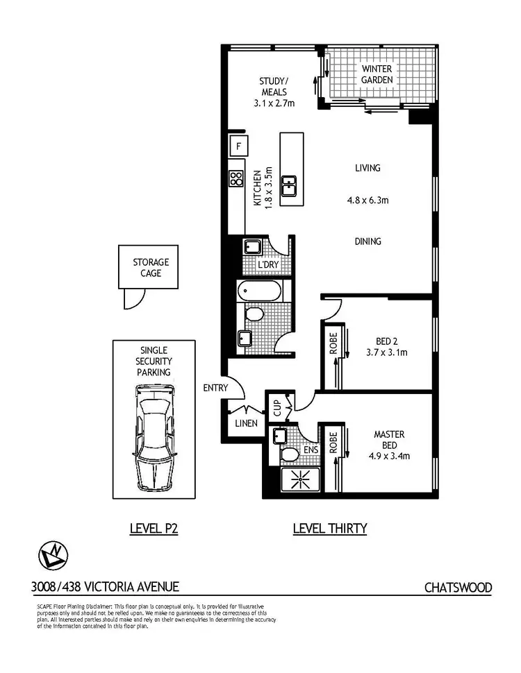 Floorplan of Homely apartment listing, 3008/438 Victoria Street, Chatswood NSW 2067