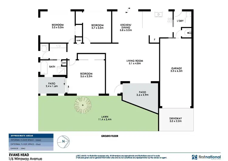 Floorplan of Homely unit listing, 1/6 Wirraway Avenue, Evans Head NSW 2473