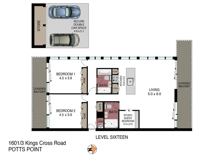 Floorplan of Homely apartment listing, 1601/3 Kings Cross Road, Potts Point NSW 2011