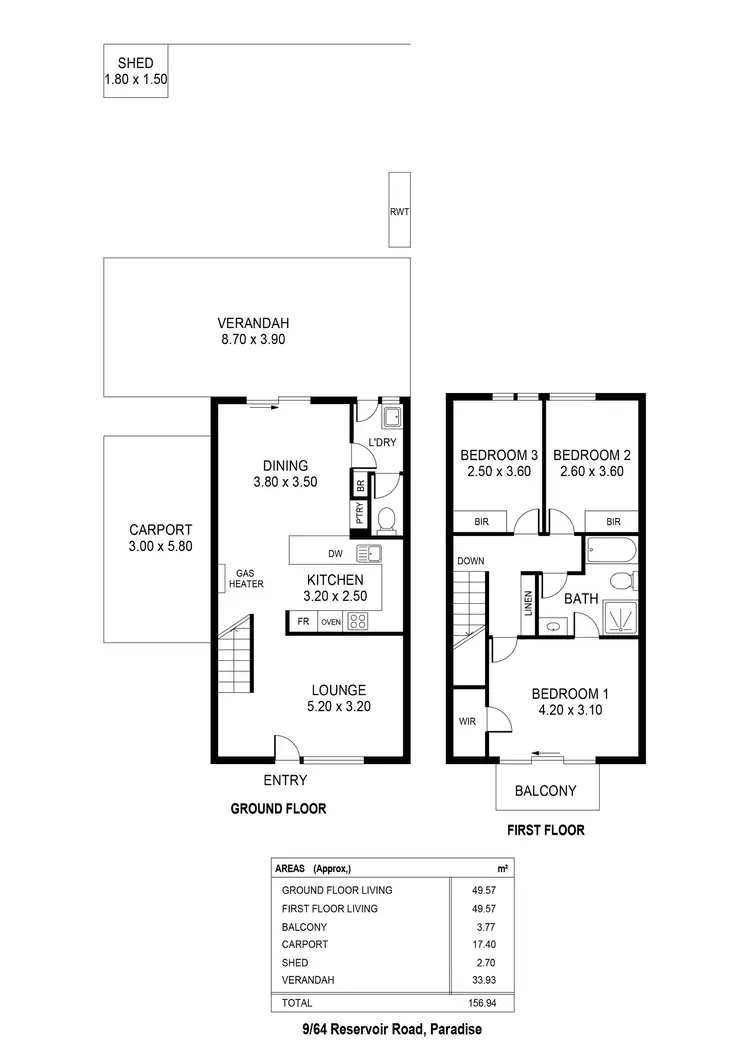 Floorplan of Homely townhouse listing, 9/64 Reservoir Road, Paradise SA 5075
