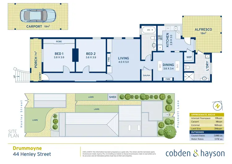 Floorplan of Homely semi-detached listing, 44 Henley Street, Drummoyne NSW 2047
