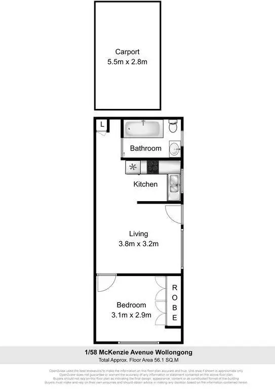 Floorplan of Homely unit listing, 1/58 Mckenzie Avenue, Wollongong NSW 2500