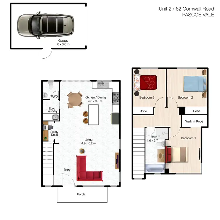 Floorplan of Homely townhouse listing, 2/62 Cornwall Road, Pascoe Vale VIC 3044