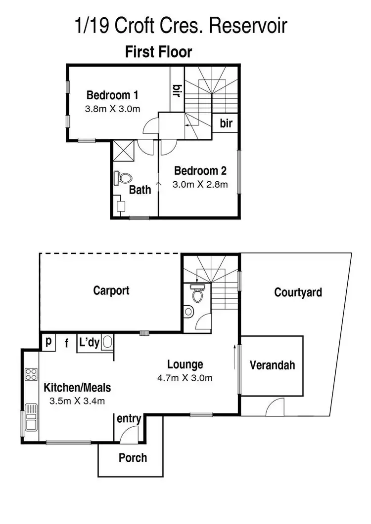 Floorplan of Homely townhouse listing, 1/19 Croft Crescent, Reservoir VIC 3073