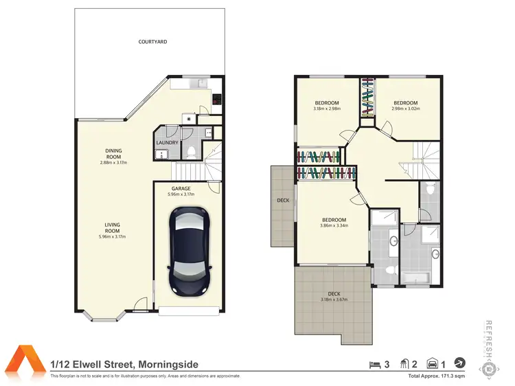 Floorplan of Homely townhouse listing, 1/12 Elwell Street, Morningside QLD 4170