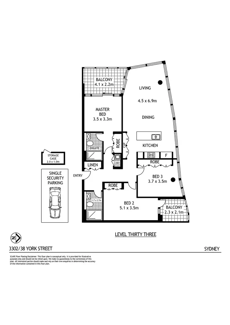 Floorplan of Homely apartment listing, 3302/38 York Street, Sydney NSW 2000
