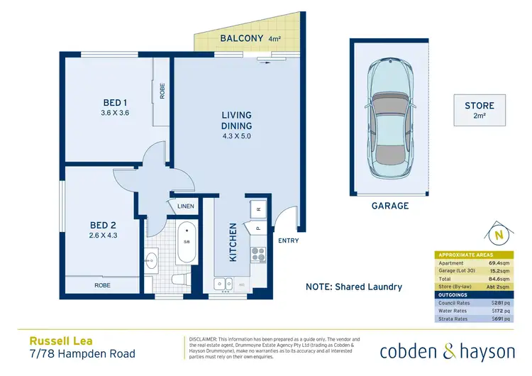 Floorplan of Homely apartment listing, 7/78 Hampden Road, Russell Lea NSW 2046