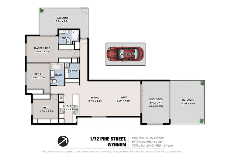 Floorplan of Homely unit listing, 1/72 Pine Street, Wynnum QLD 4178