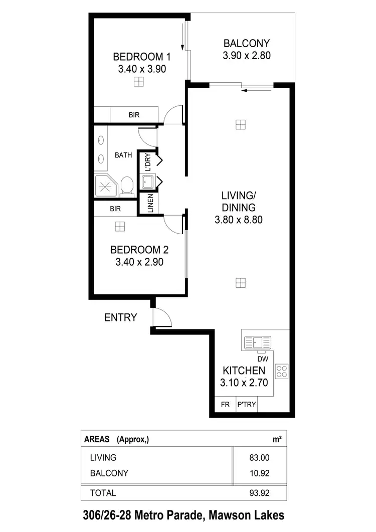Floorplan of Homely apartment listing, 306/26-28 Metro Parade, Mawson Lakes SA 5095