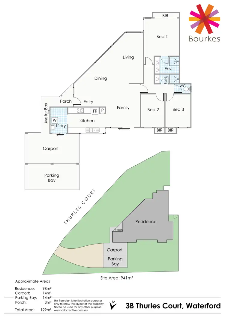 Floorplan of Homely semi-detached listing, 3b Thurles Court, Waterford WA 6152