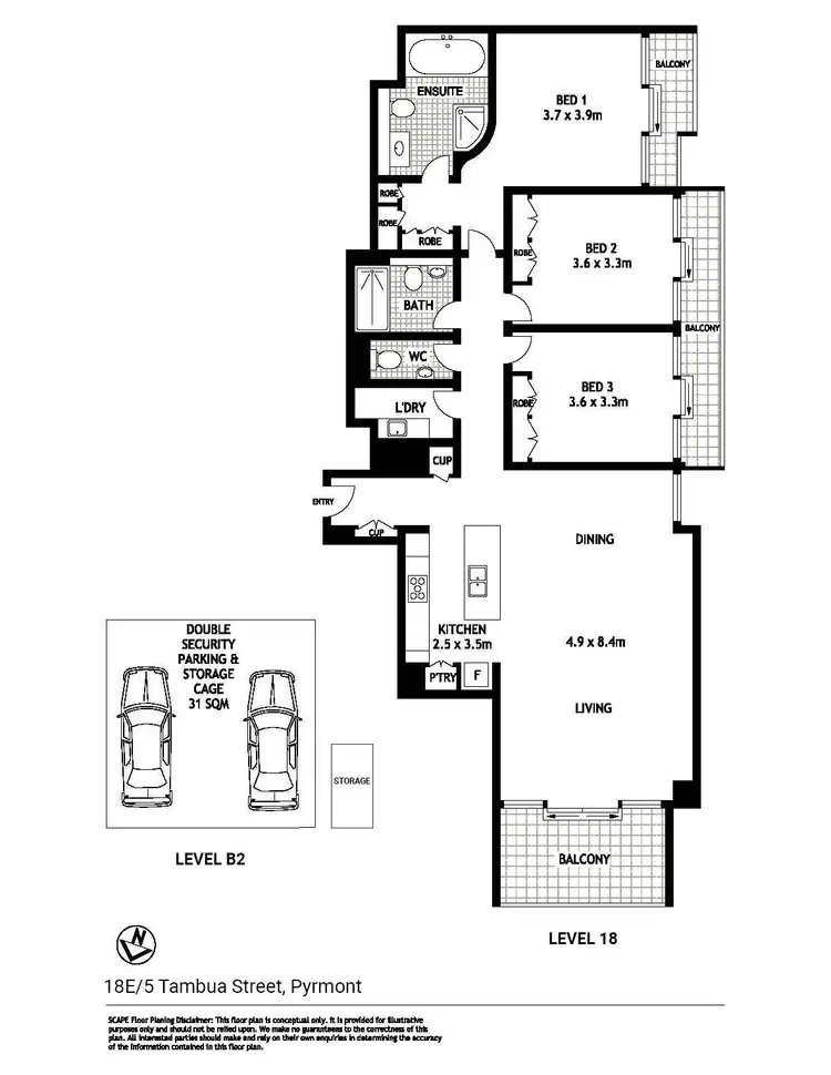 Floorplan of Homely apartment listing, 18E/5 Tambua Street, Pyrmont NSW 2009