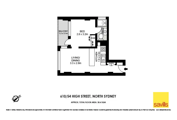 Floorplan of Homely studio listing, 610/54 High Street, North Sydney NSW 2060