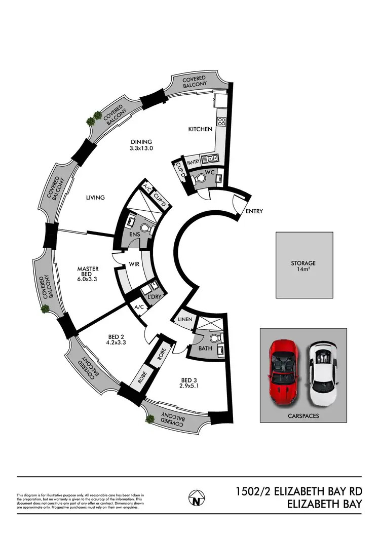 Floorplan of Homely unit listing, 1502/2 Elizabeth Bay Road, Elizabeth Bay NSW 2011